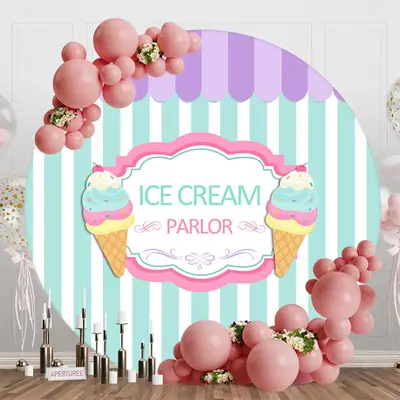 Purple Green Stripe Ice Cream Parlor Round Backdrop - Aperturee