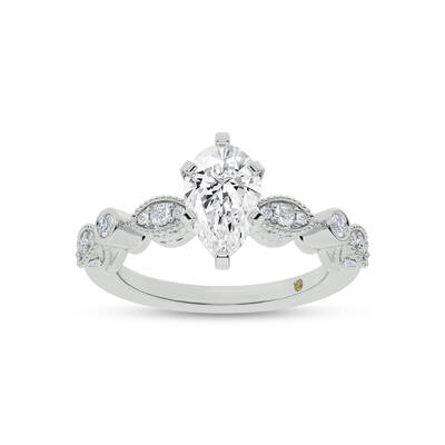 Arcan Vintage Inspired Bezel and Pavé Set Pear Shape Lab Diamond Engagement Ring | 14K White Gold 2 1/3 CT. TW.