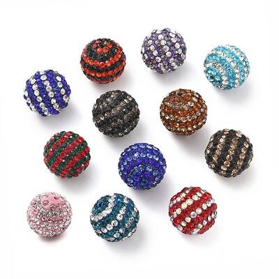 Stripe Pattern Polymer Clay Rhinestone Beads