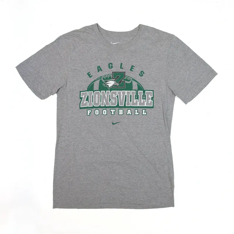 NIKE Zionsville Eagles Football Sports T-Shirt Grey USA Short Sleeve Mens S