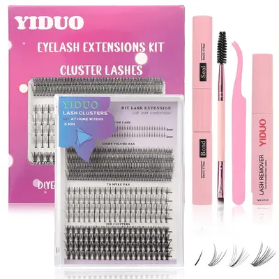 Individual Lashes Kit, 1 Box DIY Lash Extensions Eyelashes with Tweezers & Bond & Seal and Lash Remover, Curly Fake Lashes Se...