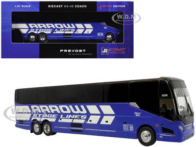 Prevost H3-45 Coach Bus Arrow Stage Lines Blue with White Graphics Limited Edition 1/87 (HO) Diecast Model by Iconic Replicas