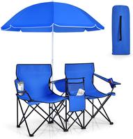 Double Portable Picnic Chairs, Folding Camping Chairs Detachable Umbrella, Cooler Bag, Cup for Beach, Camping, and Outdoor Ev...