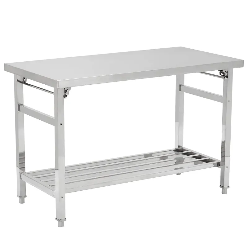 Garvee 48L x 24W x 32H Stainless Steel Table Commercial Heavy Duty Folding Work Table with Undershelf Ideal for Kitchen La...
