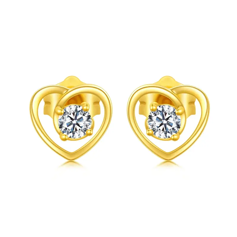 14K Gold Cubic Zirconia Heart Stud Earrings