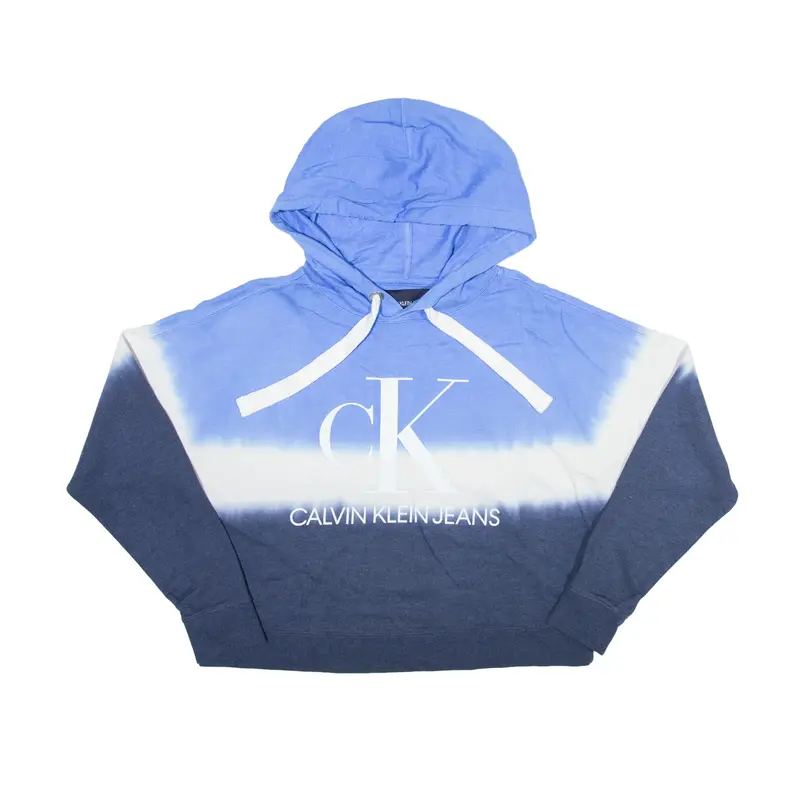 CALVIN KLEIN Oversized Cropped Tie Dye Hoodie Blue Pullover Womens S
