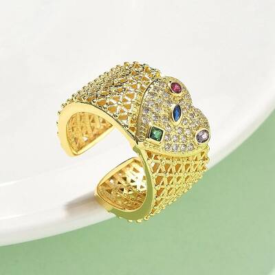 Brass Micro Pave Cubic Zirconia Adjustable Cuff Rings