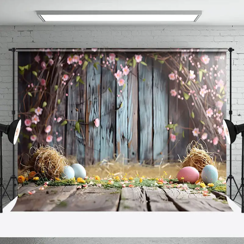 Aperturee Pink Floral Vine Wooden Floor Eggs Easter Backdrop, 3X2FT(1MX0.6M), 14 USD, easter backdrops, NYHD6I05-M