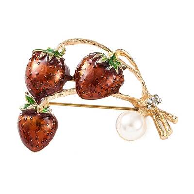 KC Gold Plated Alloy Crystal Rhinestone Fruit Brooches