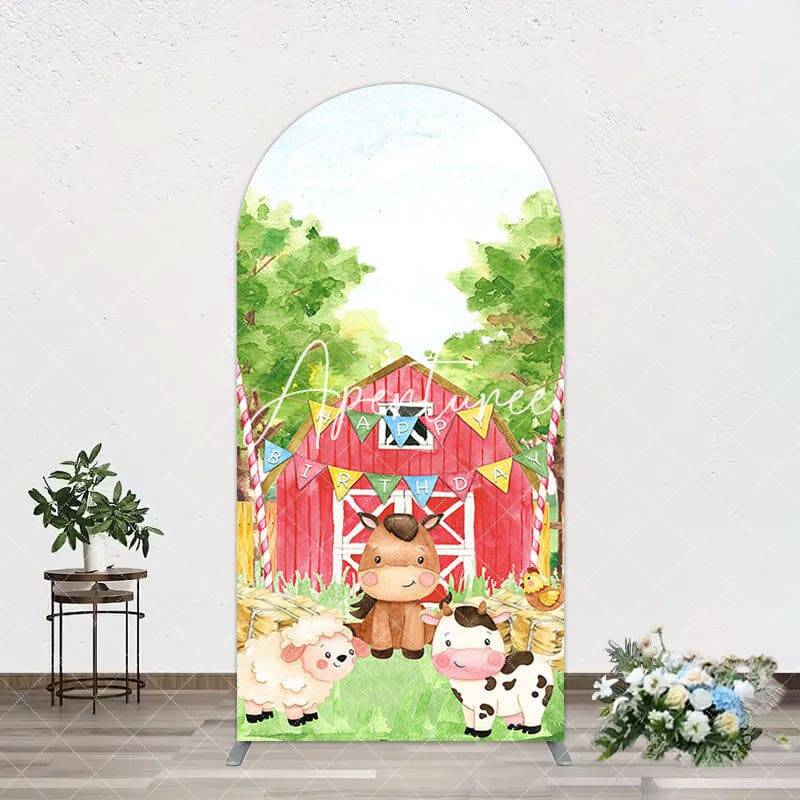 Aperturee Farm Animals Red Barn Happy Birthday Arch Backdrop, 1.6X4FT(0.5X1.2M), 38.18 USD, arch backdrop kit, GAH0C311-A