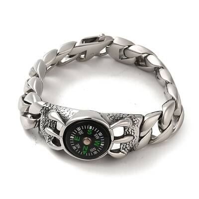 304 Stainless Steel Compass Cuban Link Chain Bracelets for Women Men