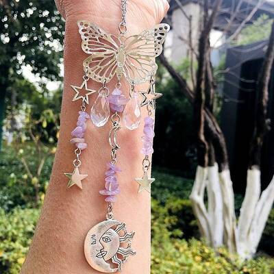 Teardrop Glass & Metal Butterfly Pendant Decorations