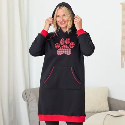 Paw Print Oversized Hooded Sweatshirt - L/XL