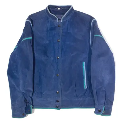 Womens Jacket Blue Leather 80s UK 10