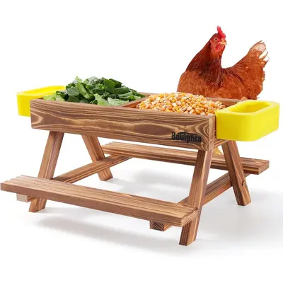 Chicken Feeders and Waterers, Chicken Feeder No Kit with Chicken Picnic Table and 2 Chicken Water Feeder, Handmade Wooden Ch...