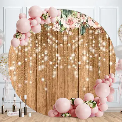 Aperturee Pink And Gold Lines Round Birthday Backdrops | Round Party Backdrop | Birthday Round Backdrop Cover | Custom Round ...