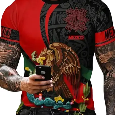 Mexican Theme Various 3D Digital Pattern Print Men's Graphic T-shirt,Causal Comfy Tees,Short Sleeve Pullover Tops, Men's Summ...
