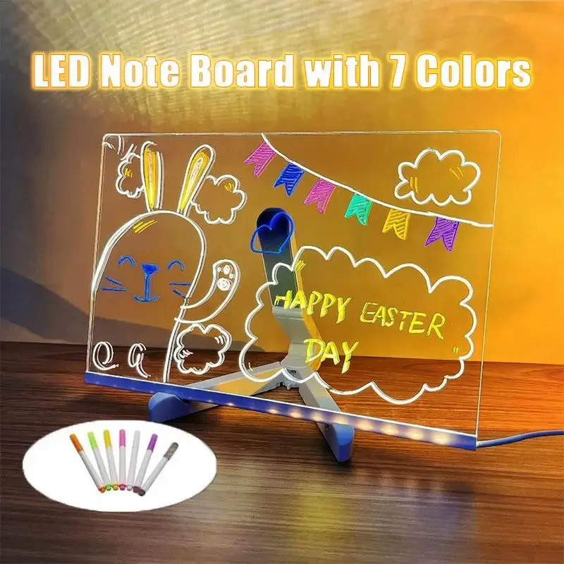 Children's Gift Creative Rewritable Message Board, Store Display Board,Luminous Dry Erase Board with Stand as a Glow Memo LED...
