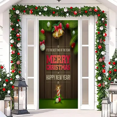Wooden Wall New Year Merry Christmas Door Cover - Aperturee