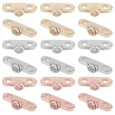 18Pcs 3 Colors Brass Micro Pave Clear Cubic Zirconia Slide Charms
