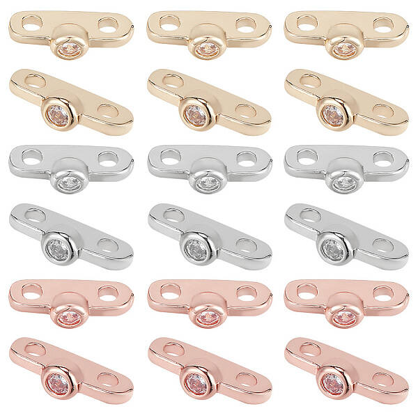18Pcs 3 Colors Brass Micro Pave Clear Cubic Zirconia Slide Charms