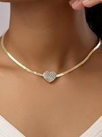 Women's Elegant Rhinestone Decorated Heart Design Pendant Necklace, Trendy Charm Necklaces, Chic Chain Jewelry for Party & Da...