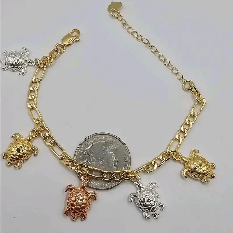 TURTLES beautiful bracelet three colors gold plated figaro adjustable