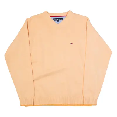 TOMMY HILFIGER Mens Jumper Orange V-Neck Tight Knit S