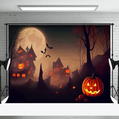 Aperturee Moon Night Foggy Cemetery Castle Halloween Backdrop - Aperturee