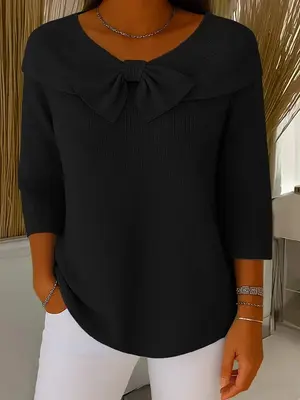 Serenna – Women's Sweater with Bow and Round Neckline