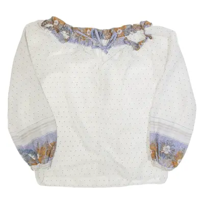 Sheer Womens Printed Blouse White Long Sleeve Spotted M