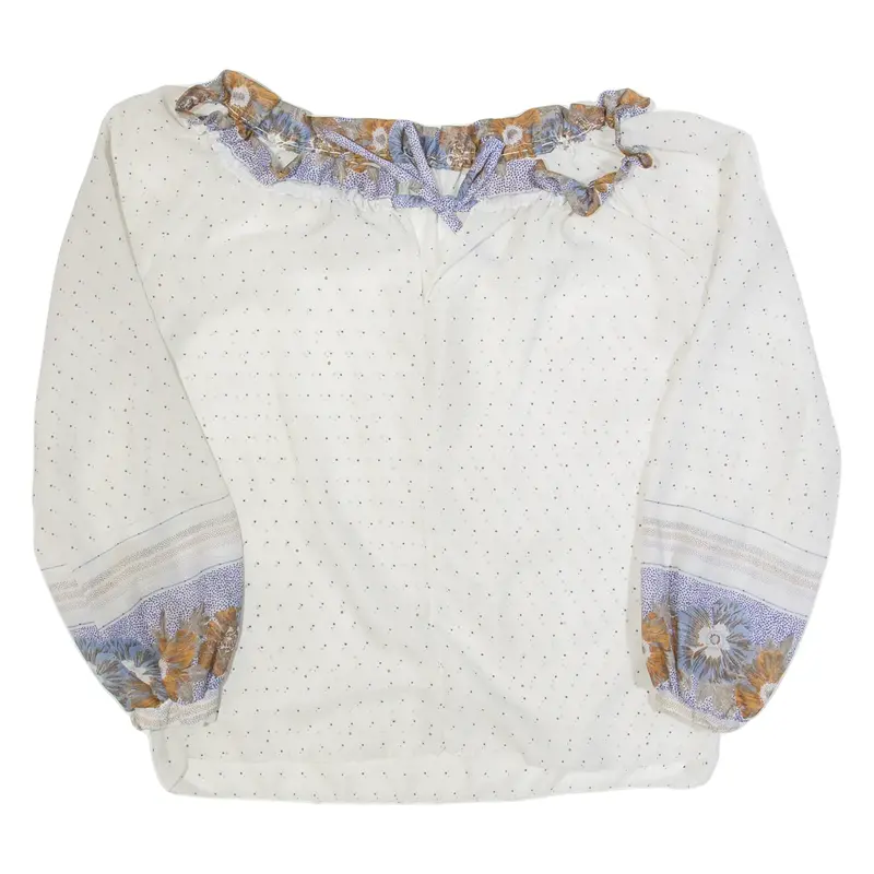 Sheer Womens Printed Blouse White Long Sleeve Spotted M