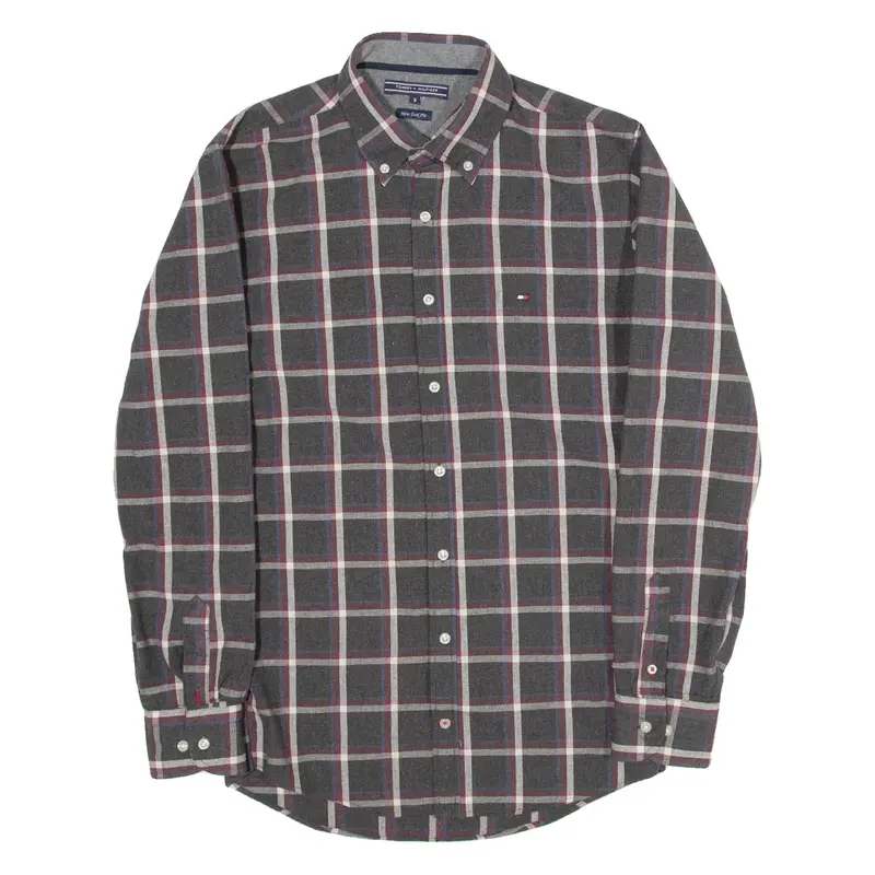 TOMMY HILFIGER New York Fit Mens Shirt Grey Gingham Long Sleeve S