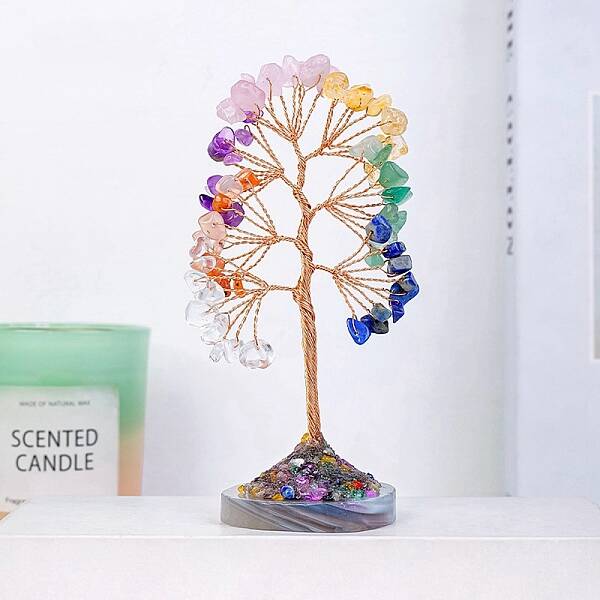 Natural Mixed Stone Tree of Life Display Decorations