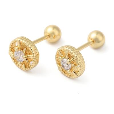 Flat Round Brass Micro Pave Clear Cubic Zirconia Cartilage Earrings