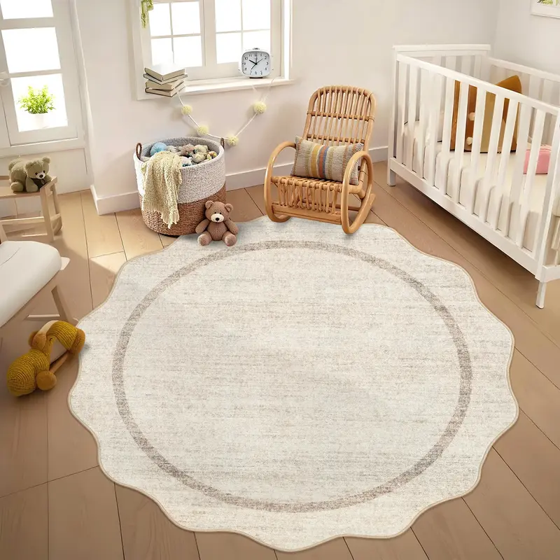 Garvee Round Area Rug 5x5 Ft Washable Rug Non Slip, Neutral Scalloped Carpet, Soft Non Shedding Indoor Floor Covering, Low Pi...