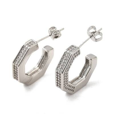 Brass Micro Pave Clear Cubic Zirconia Stud Earrings for Women
