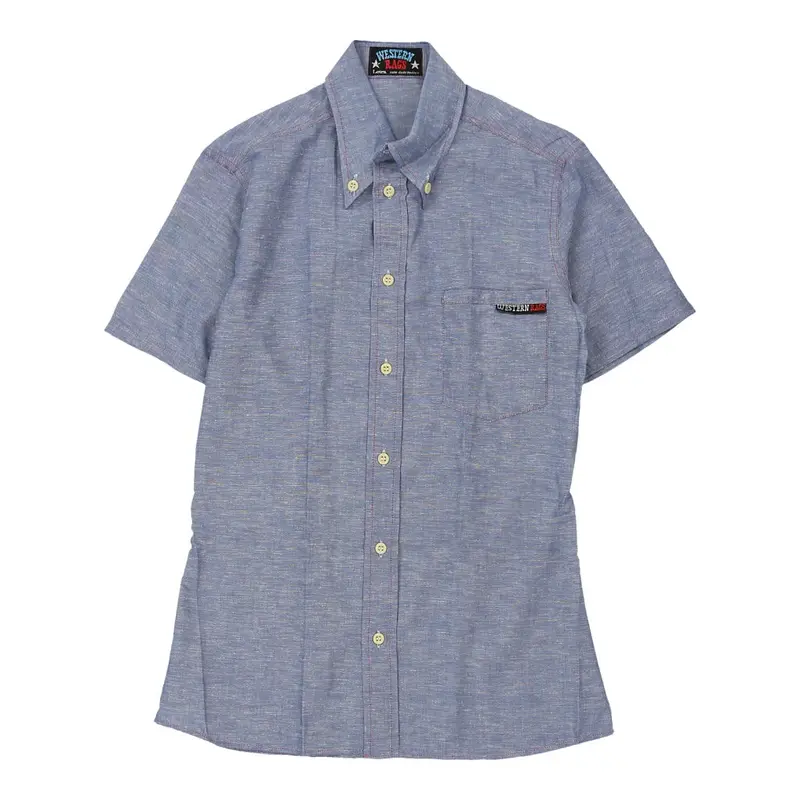 1970s Western Rags Short Sleeve Shirt - Small Blue Cotton