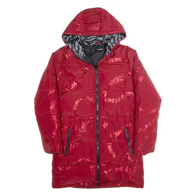 DESIGUAL Girls Puffer Coat Red Hooded 13-14Y