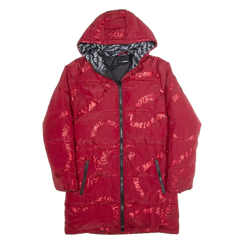 DESIGUAL Girls Puffer Coat Red Hooded 13-14Y