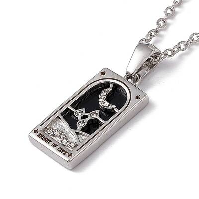 Brass Knight of Cups Tarot Pendant Necklace with Clear Cubic Zirconia
