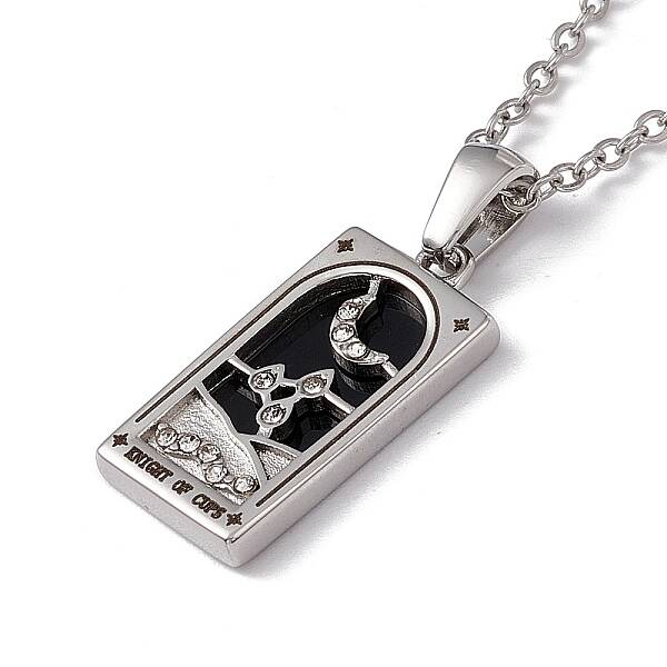 Brass Knight of Cups Tarot Pendant Necklace with Clear Cubic Zirconia