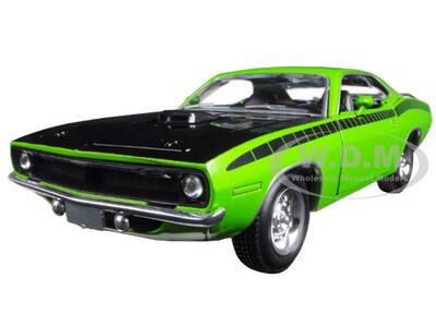 1970 Plymouth Barracuda Green with Black Hood and Stripes \