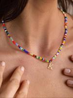 Colorful Beaded & Alphabet Pendant Necklace, Boho Style Letter Charm Necklace for Women & Girls, Fashion Jewelry for Party, D...