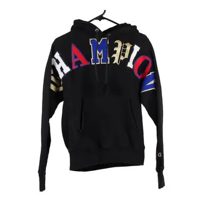 Reverse Weave Champion Spellout Hoodie - XS Black Cotton Blend