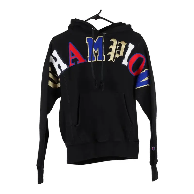 Reverse Weave Champion Spellout Hoodie - XS Black Cotton Blend