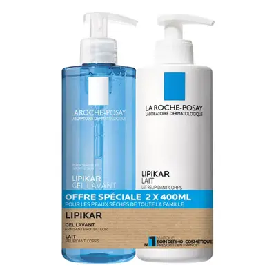 La Roche-Posay Lipikar Cleansing Gel and Relipidant Body Milk 2x400ml