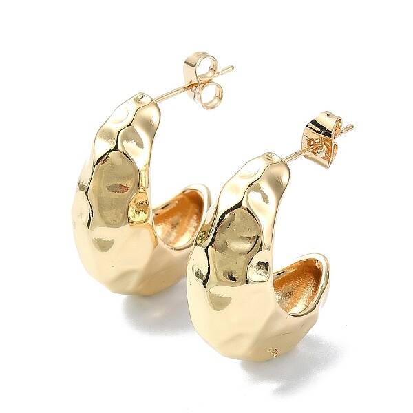 Textured Teardrop Brass Stud Earrings