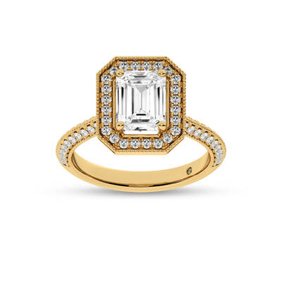 Shyne Octagonal Halo Emerald Cut Lab Grown Diamond Engagement Ring | 14K Yellow Gold 2 CT. TW.