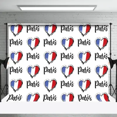 Retro French Flag Heart Paris Bastille Day Backdrop
